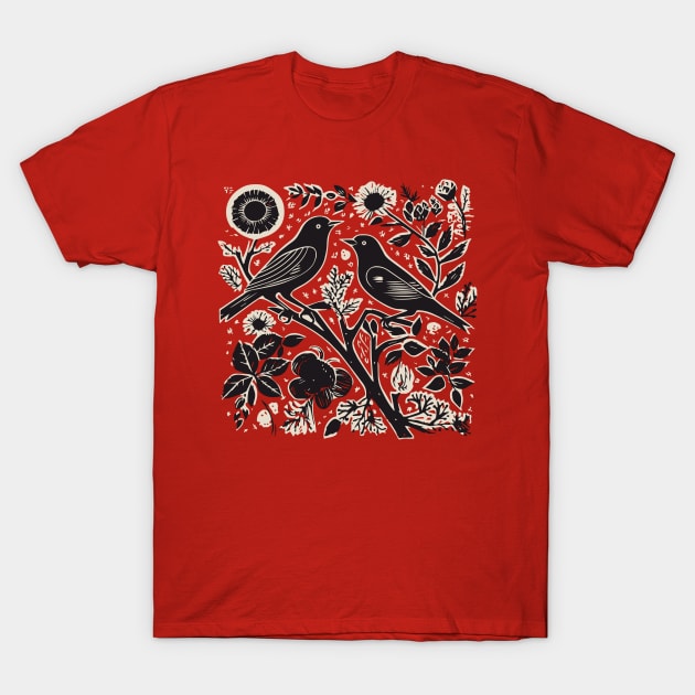 Lino Cut Birds T-Shirt by n23tees